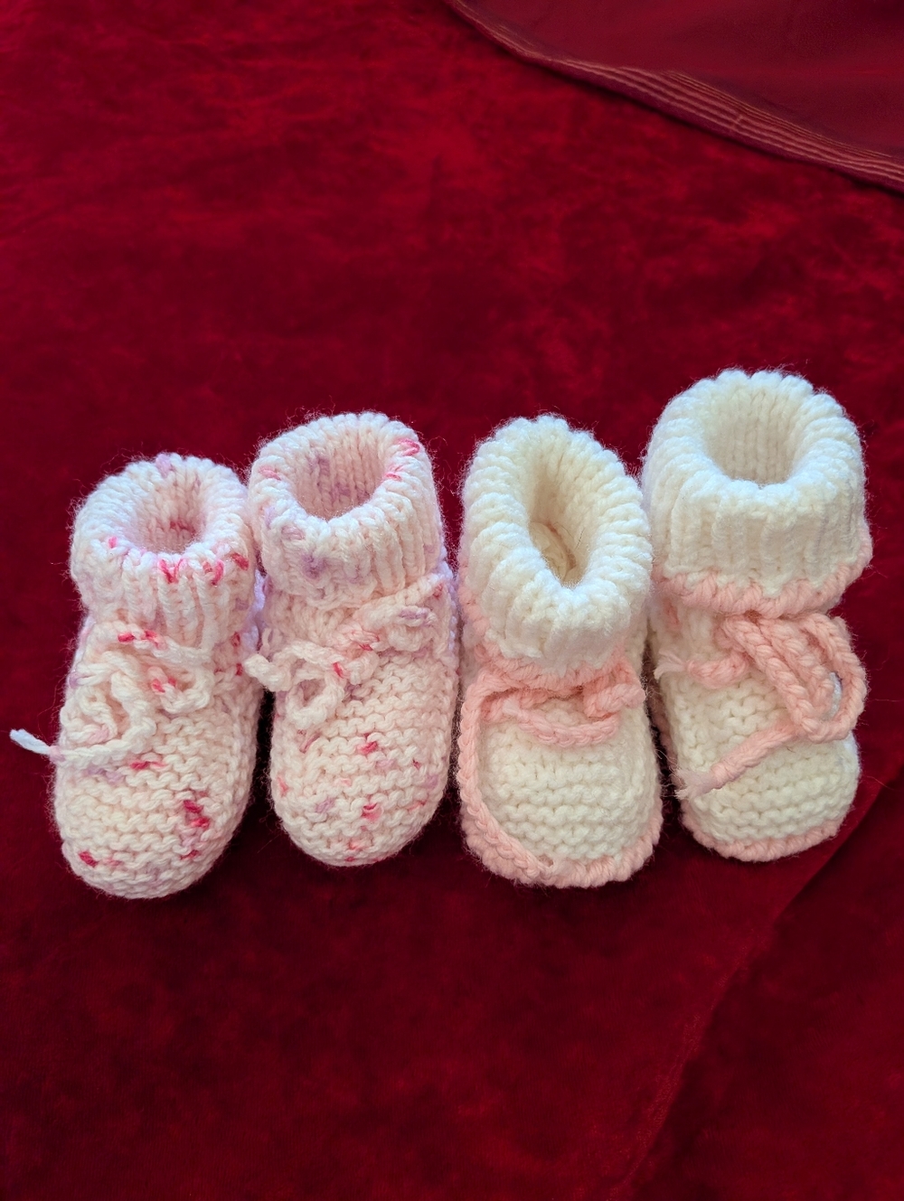 Hand-Knit Pink & Cream Baby Booties - Soft Kids Shoes O-6 Months